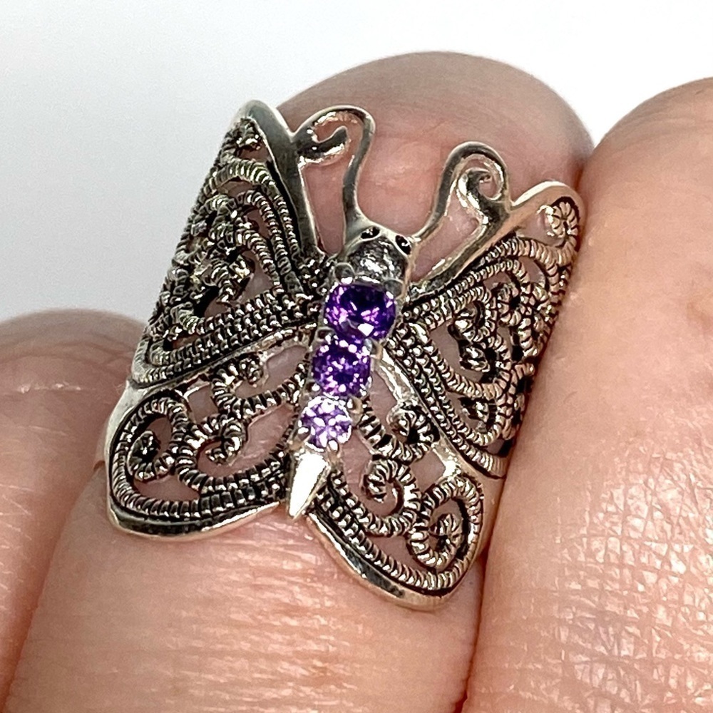 925 Ring Butterfly Purple Chrysalis Sterling Silver Size 6 4.95g